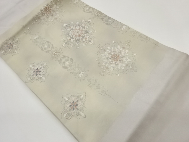 JAPANESE KIMONO / HANABISHI ALSO FLOWER PATTERN EMBROIDERY NAGOYA OBI